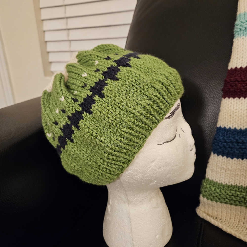 Handmade Green And Blue Knit Hat